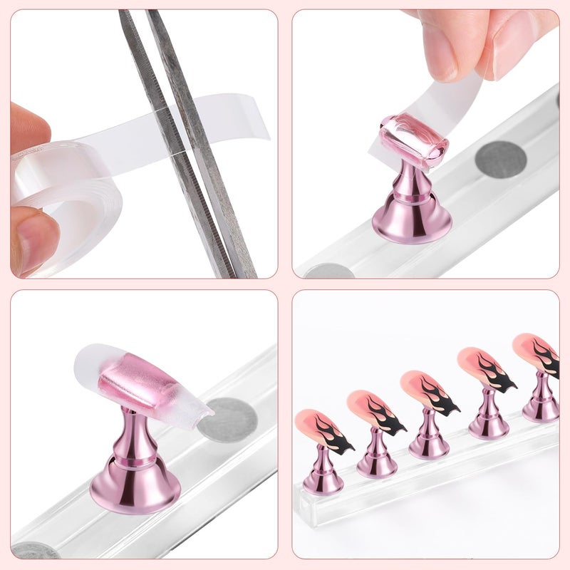 Etercycle Nail Stand Acrylic Nail Art Display Stand Practice Nail Holder for Painting Nails Magnetic Practice Stands with Double-sided Tape For DIY Salon Supplies (Pink) - Image 4
